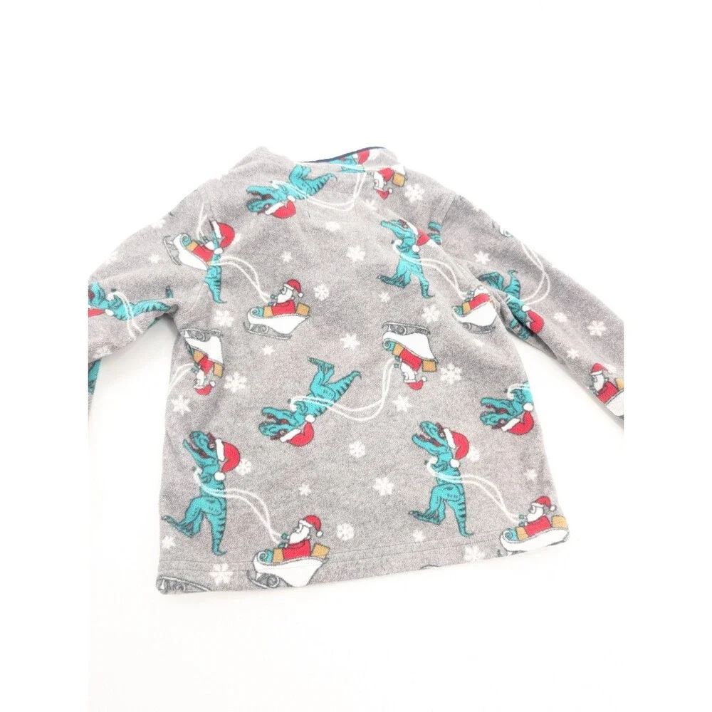 OshKosh B'gosh Dinosaur Fleece Christmas Gray Quarter Zip Sweater Size 3T